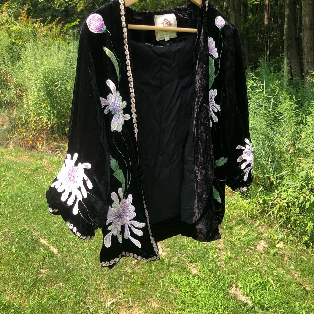 Chasing Unicorns Black Floral Velvet Jacket